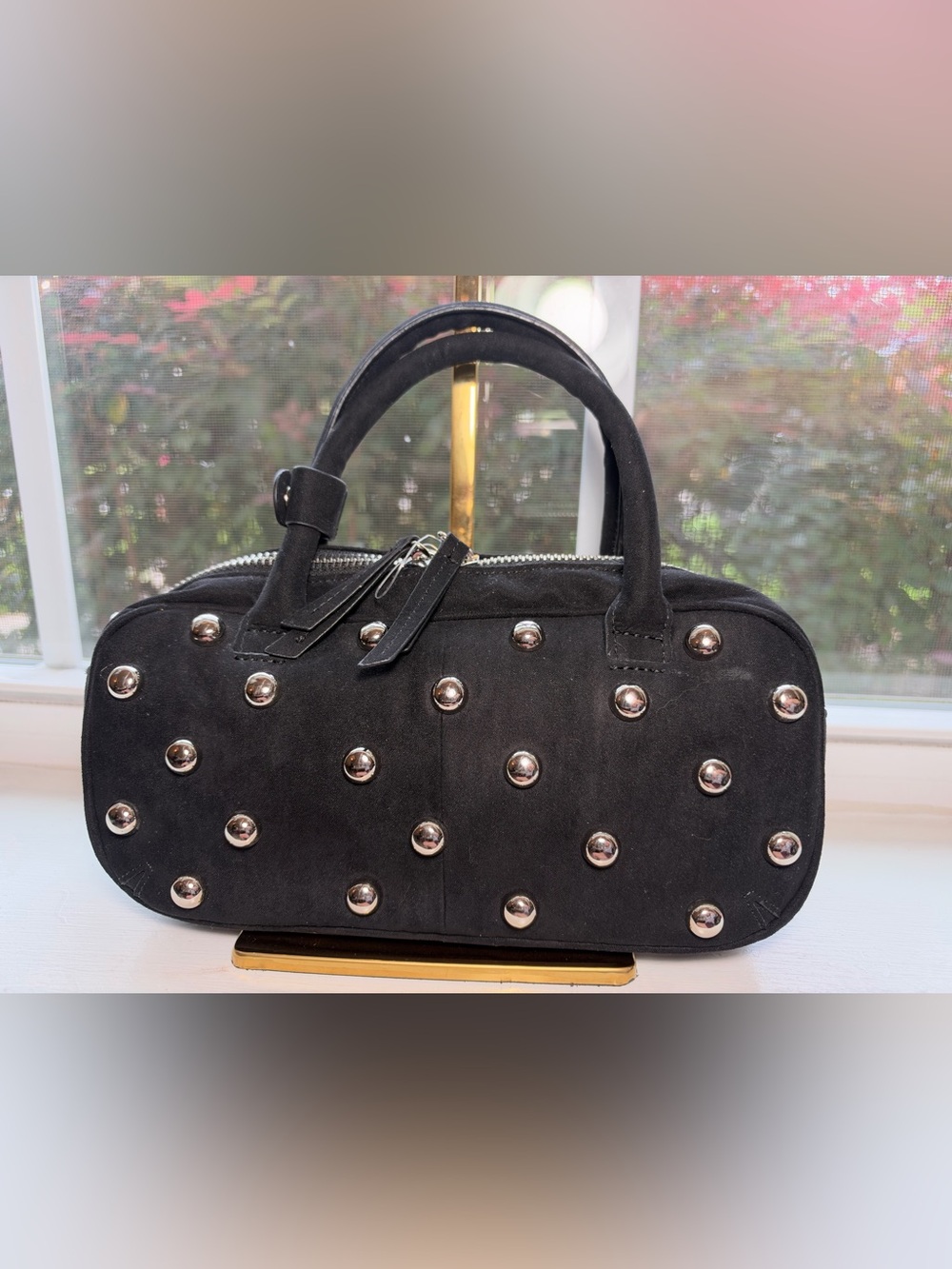 NWT🌷LOFT Black Studded Mini East West Satchel Handbag - Picture 4 of 11